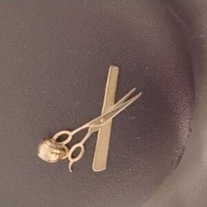 Gold Scissors and Comb Pendant  10kt Gold. Pendant Only